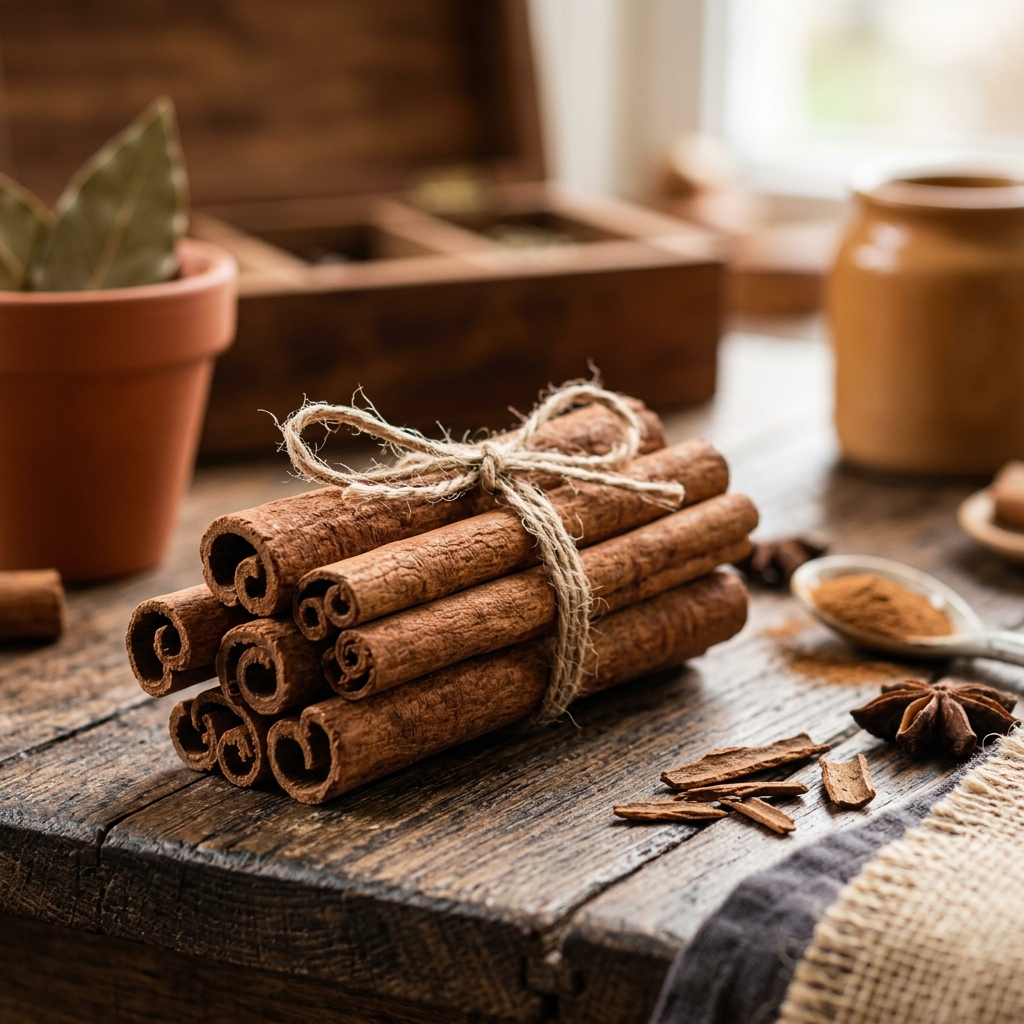 Tied bundles of sweet cinnamon bark