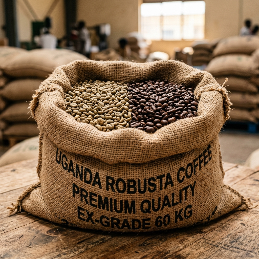 Fine export robusta coffee beans in hessian sack